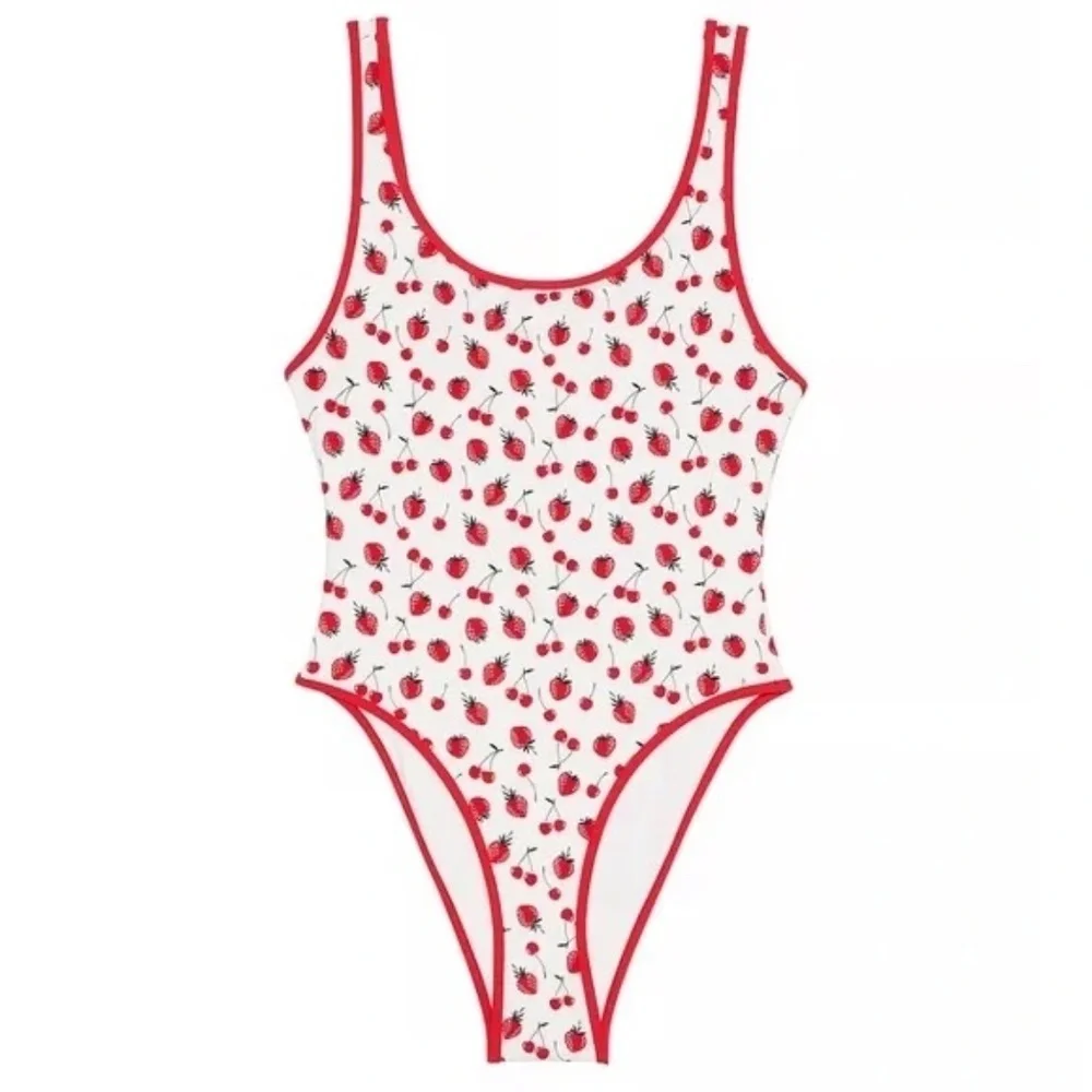 New! FRANKIES BIKINIS x Pink Marlow One Piece strawberry Swimsuit 31558